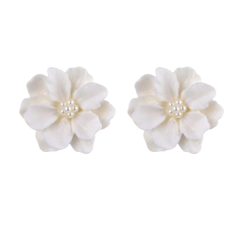 Trendy White Flower Petals Drop Earrings For Women Fashion Elegant Crystal Wedding Earings Gifts