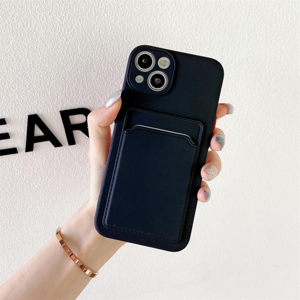 Měkký silikonový držák na karty pouzdro na telefon pro iPhone 16 15 14 13 12 Pro Max Mini Plus kontrastní barva tlačítka nárazuvzdorný zadní kryt