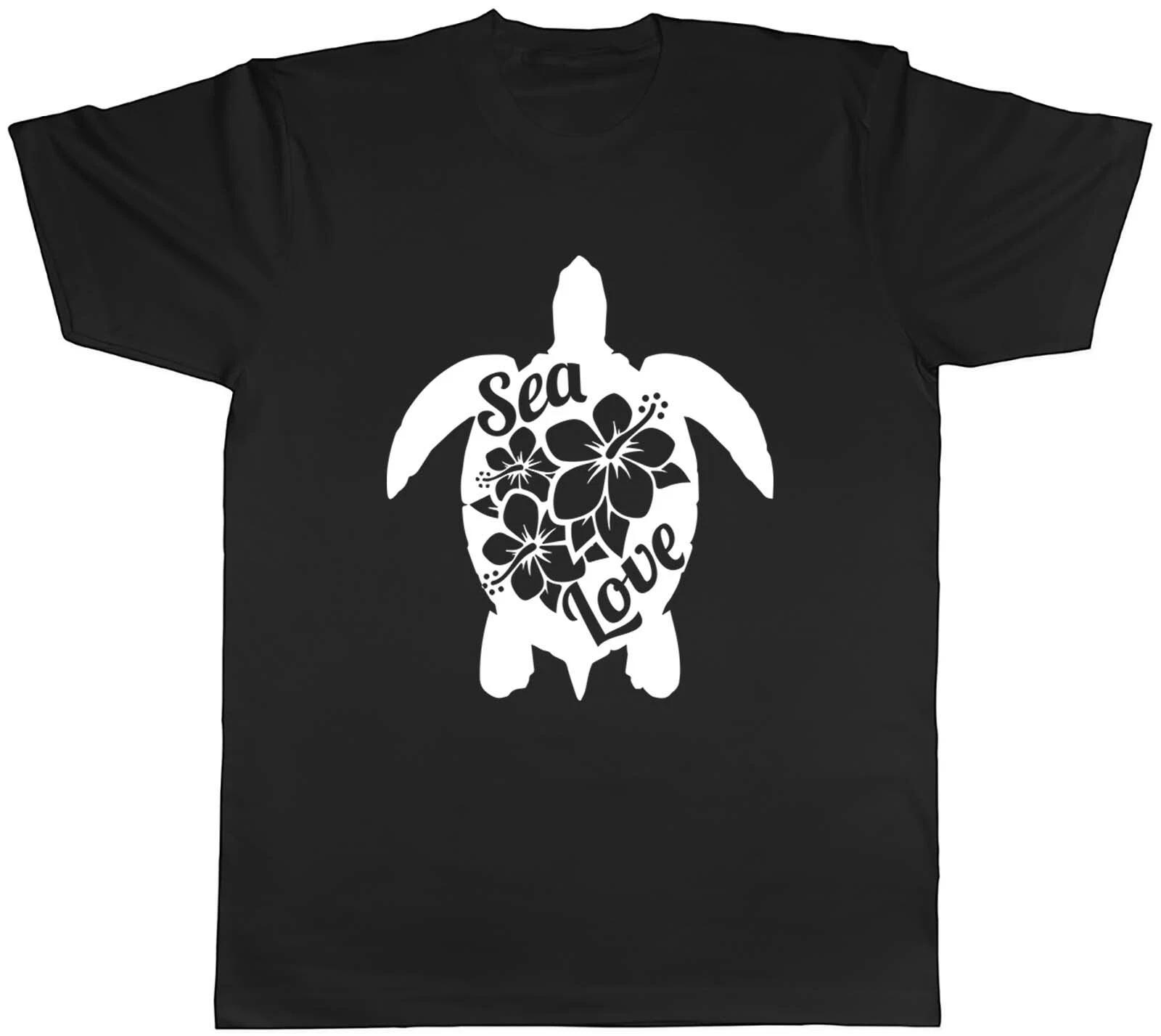 Sea Love With Flowers & Turtle Mens Unisex T-Shirt Tee S