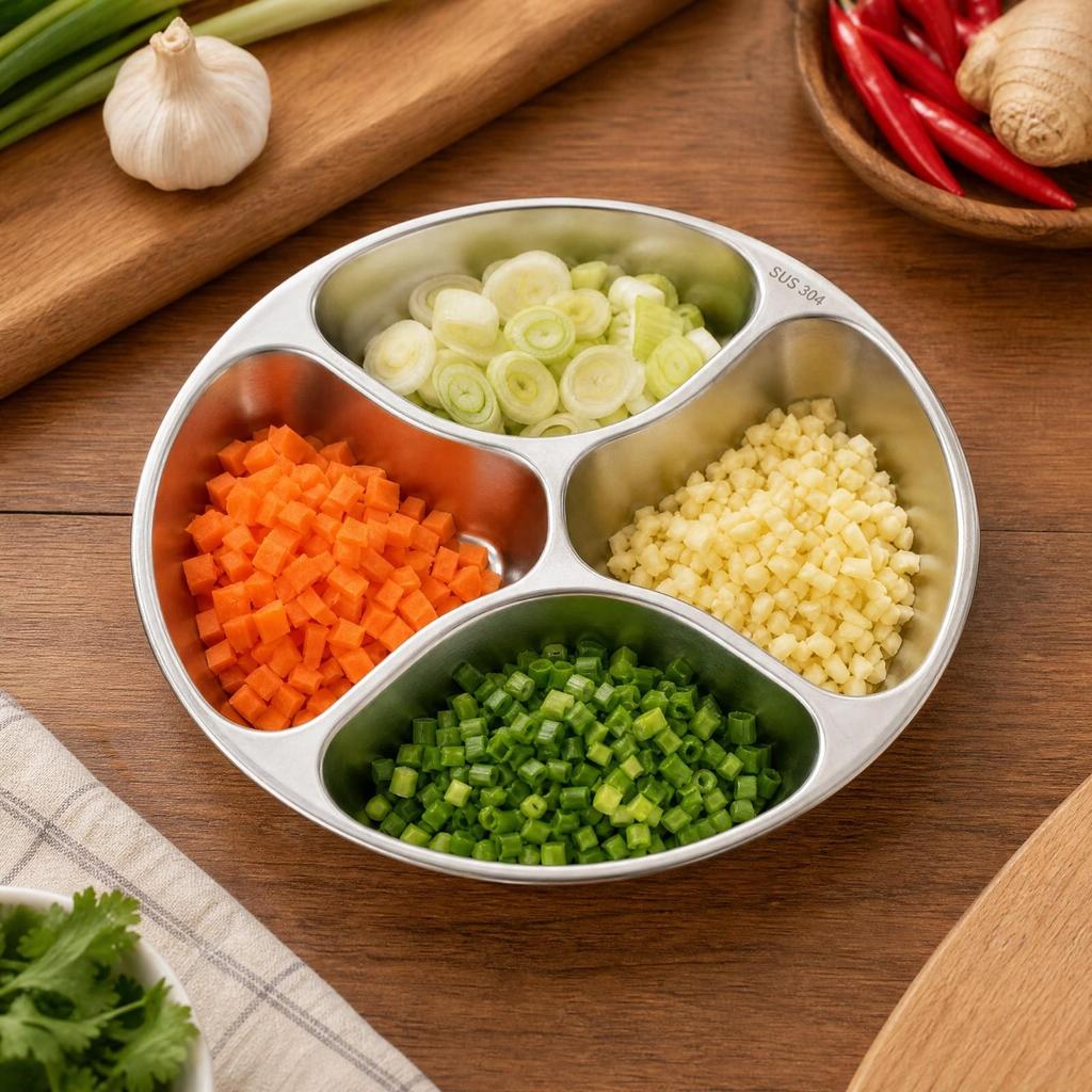 Prep Plate with Four Compartments Reusable for Condiment Organization