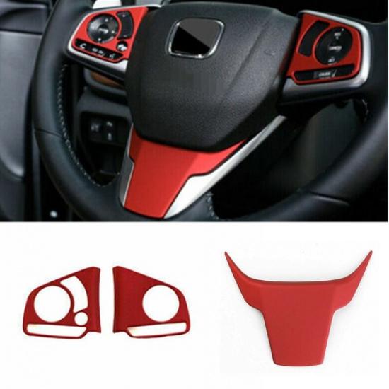 Red 3PCS Car Steering Wheel Decor Cover Trim For Honda CR-V CRV 2017-2022
