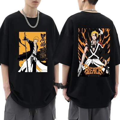 Japan Anime Bleach Kurosaki Ichigo T Shirt Unisex Women Fashion Oversized T-shirt Harajuku Short Sleeve Hip Hop T-shirts Streetwear
