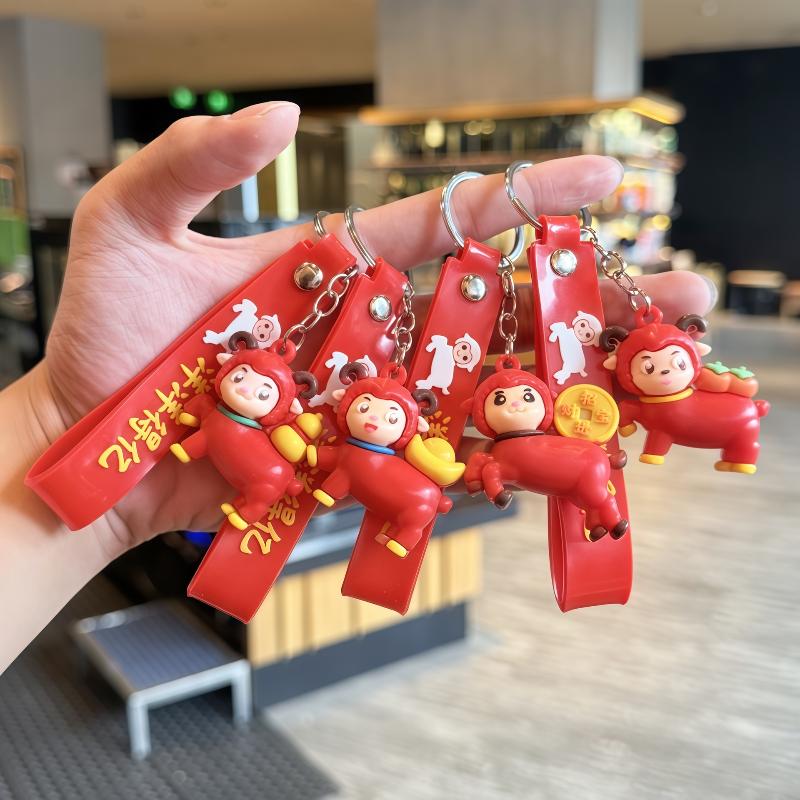 1Pcs Cute Red Cartoon Sheep Keychains With Soft Pvc Pendant Durable Wrist Strap For  Year Gifts And Bag Decorations