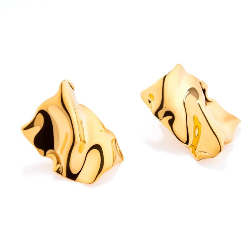 

Irregular Fold Stud Earrings for Women Gold Plated Creative Geometric Texture Ear Studs Vintage Zircon Gift