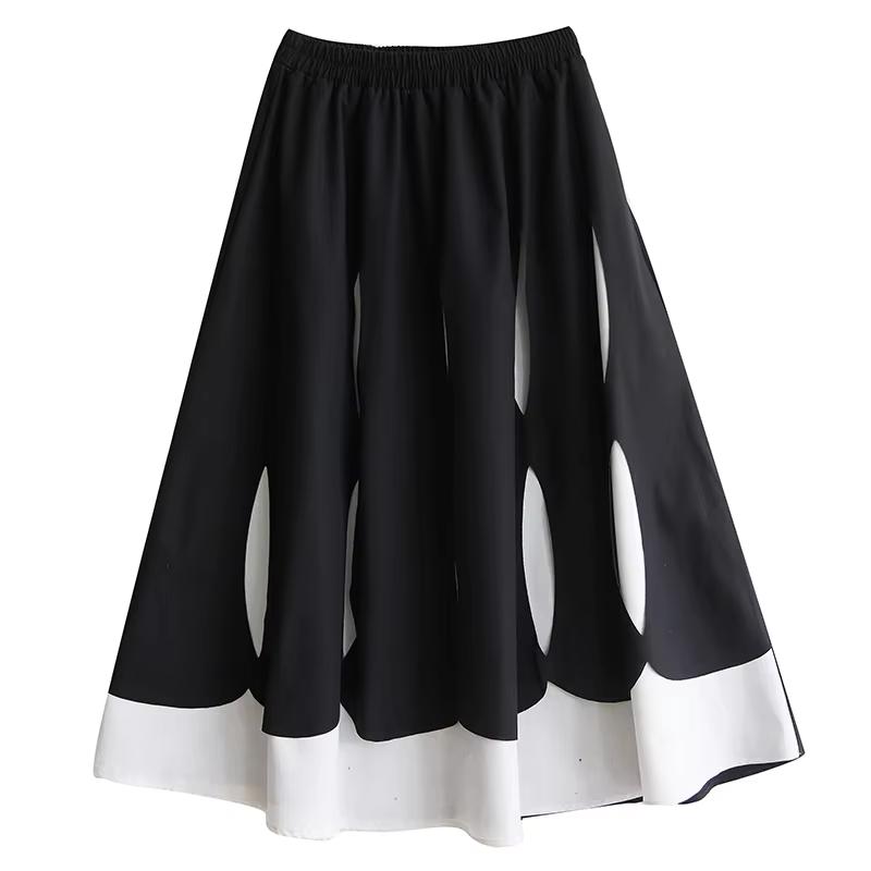 

XITAO Hollow Out Contrast Color Pocket Skirt HQQ2441 One Size чёрный