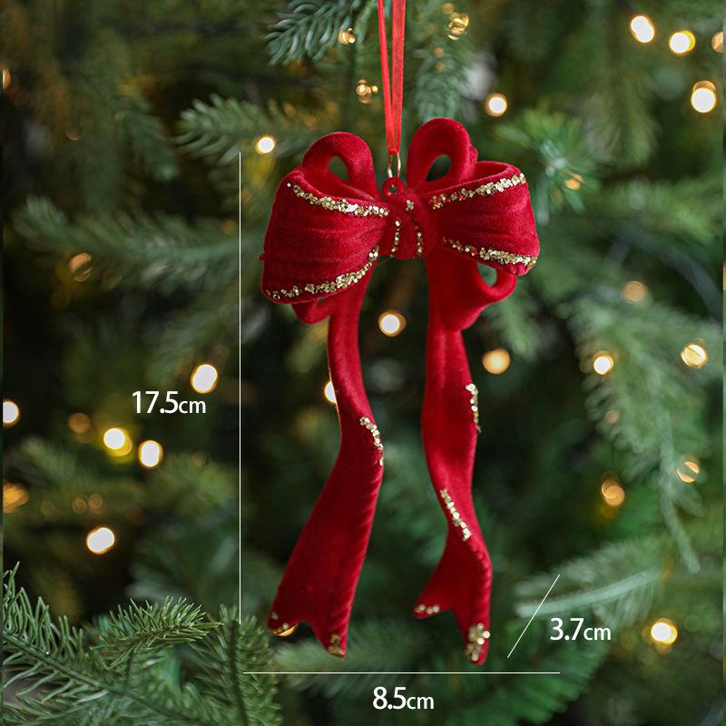 Red Flocking Christmas Bow Wreath Bell Christmas Tree Snowfall Elk Pendant Hanging Ornament Navidad 2025 Noel Home Party Decor
