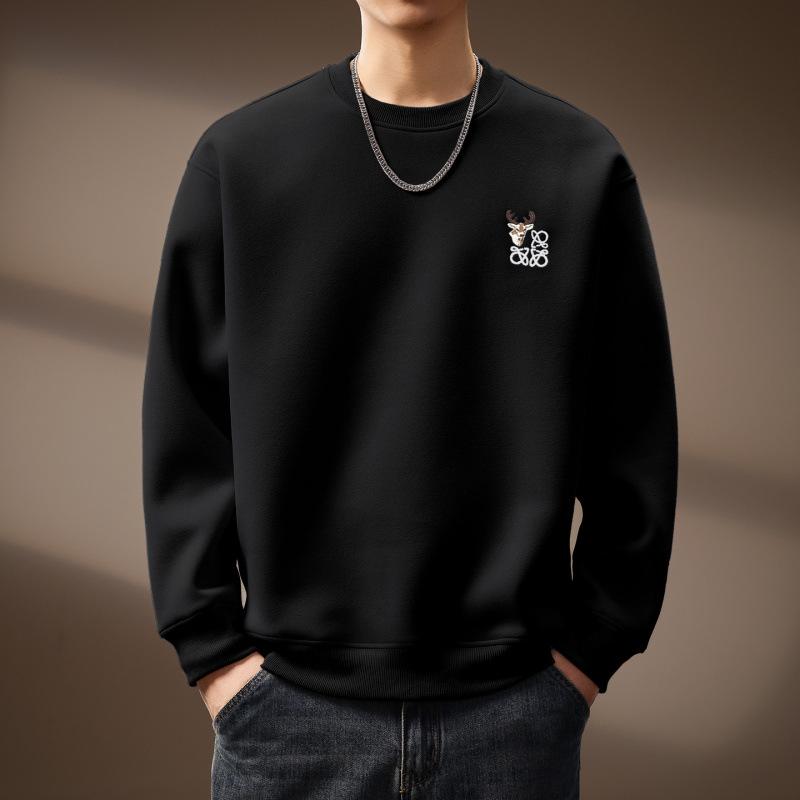 High-End Trendy Men's Deer Embroidery Heavyweight Hoodie - Autumn Slim Fit American Retro Style