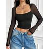 Women's Spring/Summer Solid Color Skinny Patchwork Square Neck Top