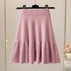Foreign Elastic Waist Umbrella Skirt Short Autumn and Winter Half Skirt Women High Waisted Knitted A-line Short Skirt Female