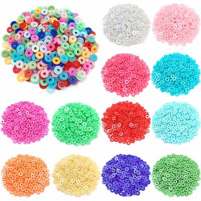 200pcs 6mm Solid Color Acrylic Flat Round Bead Boho Spacer Loose Bead for Bracelets Necklaces Jewelry Making