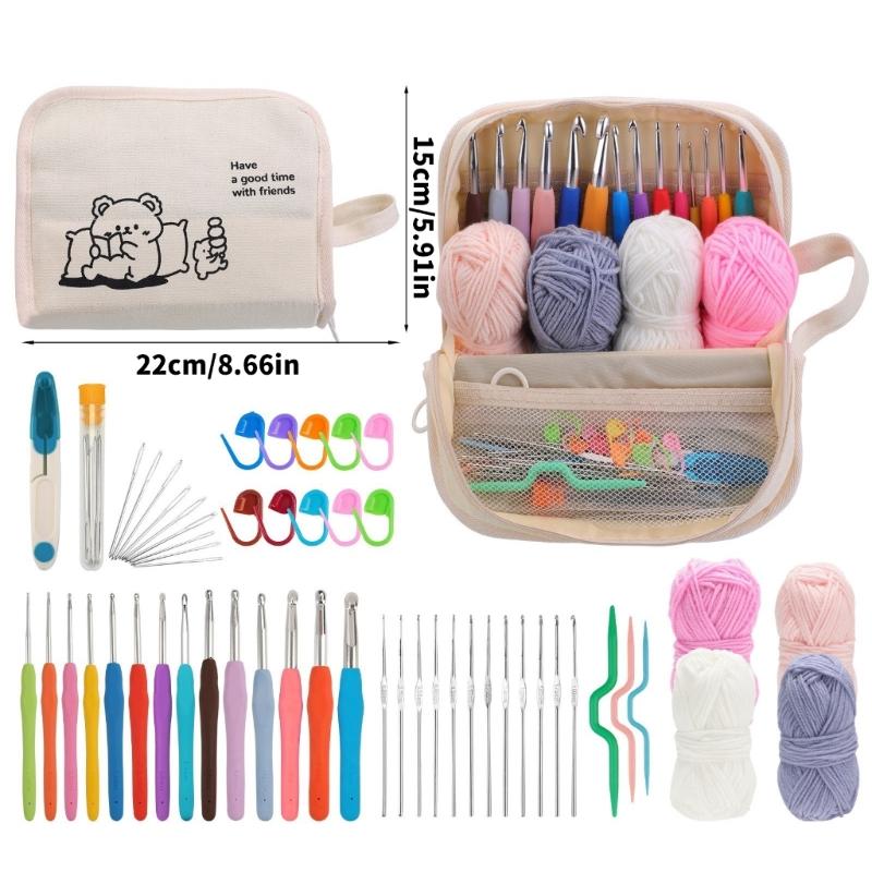 14 Stück Ergonomische Häkelnadel 12 Stahlhäkelnadel und Häkelgarn-Set Reise Strick Häkelzubehör für Anfänger
