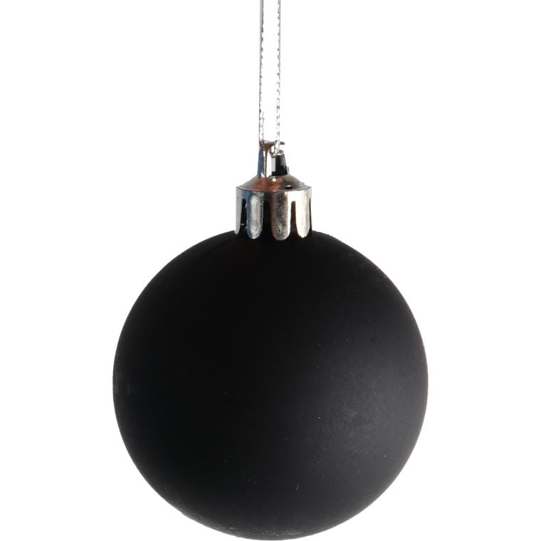 Set of 12 Black Plastic Baubles in a Tube - Matte and Glossy 7cm