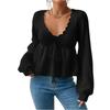 Damen Lässige Mode Lockerer V-Ausschnitt Kordelzug Rüschenrock Gestricktes Pullover-Top