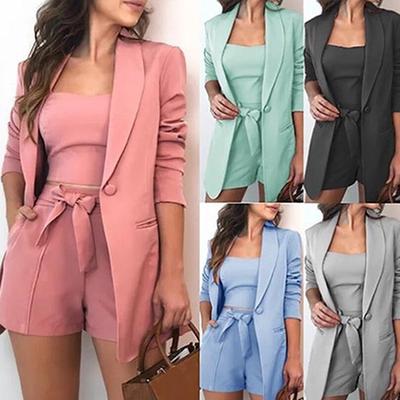 Fashion Women's Three-piece Pure Color Slim Temperament Suit