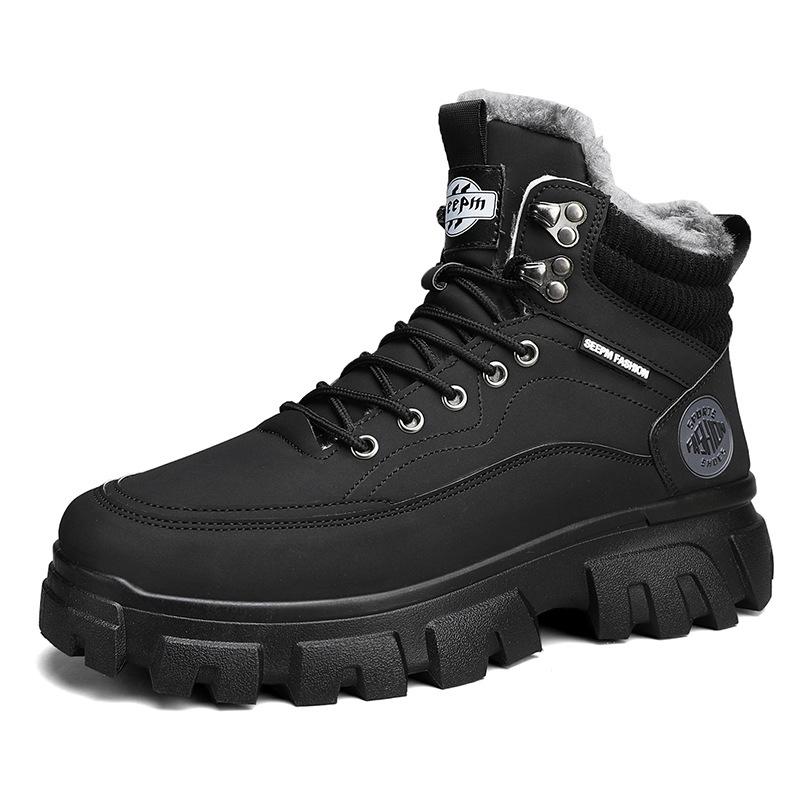 Herren Winter Fellgefütterte High Top Wander-Sneaker Outdoor Slip-on Lässige Taktische Stiefel Schnür-Stiefeletten Warme Schneestiefel Kurze Stiefeletten
