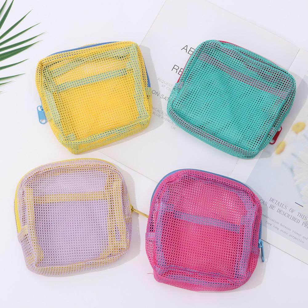Portable Mesh Cosmetic Bag Dopamine Color Storage Makeup Case Women Mesh Toiletry Storage Pouch Organizer