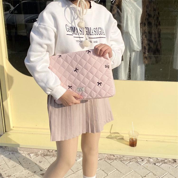 Korean Ins Style Cute Diamond Embroidery Bow Notebook Storage Bag (11/13/15 Inch)