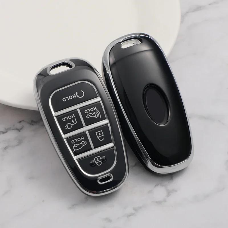 New Silver 6Button Car Key Case Cover for Hyundai Santa Fe Tucson 2022 NEXO NX4 Ioniq 5 Atos Prime Solaris 2021 Auto Accessories