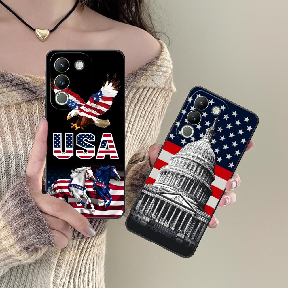 USA America Flag Matte TPU Mobile Phone Case for VIVO V60 V50 V40 V30 V29 V27 V25 V23 Pro Lite 5G Colorful Printing Cover