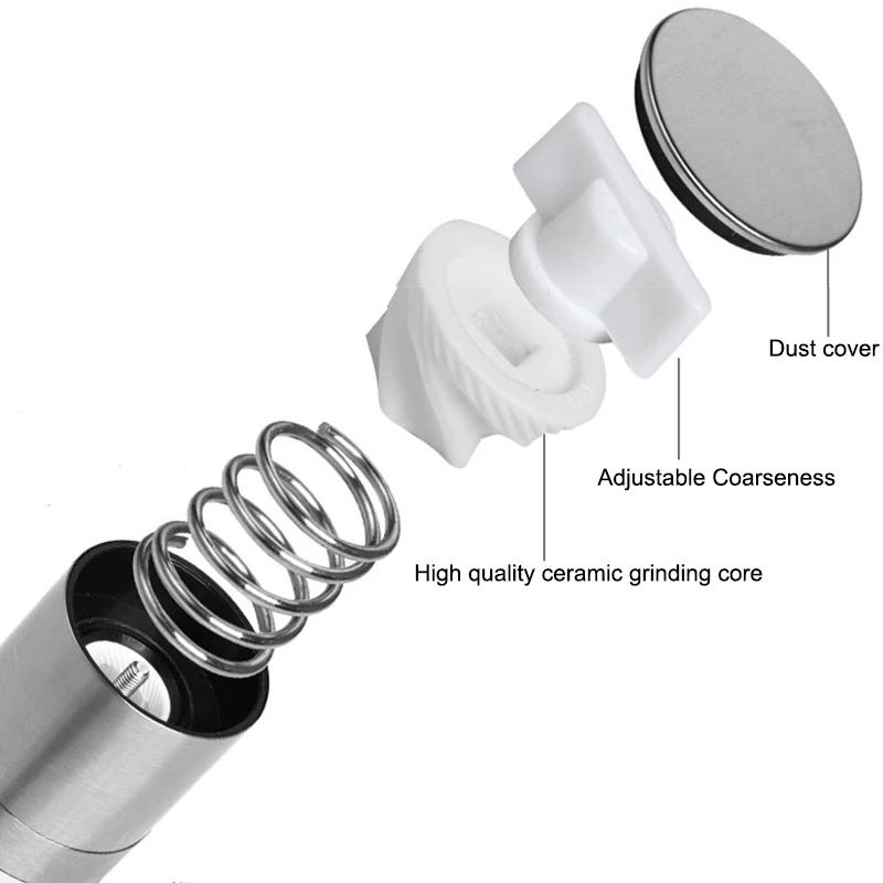 Rasnita de sare si piper 2 in 1 Moara manuala de sare si piper din otel inoxidabil cu macinare ceramica ajustabila pentru macinare de condimente Instrument de bucatarie