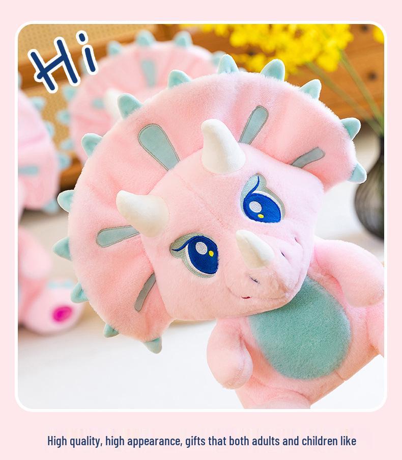 Pink Triceratops Dinosaur Plush Toy - Cartoon Jurassic Series Stuffed Animal Doll