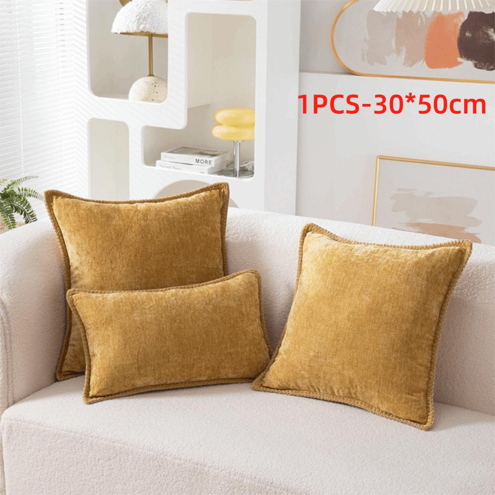 Simple Chenille Cushion Cover Solid Color Soft Throw Pillow Cover Velvet Multiple Size Decorative Pillowcase Seasonal Decor