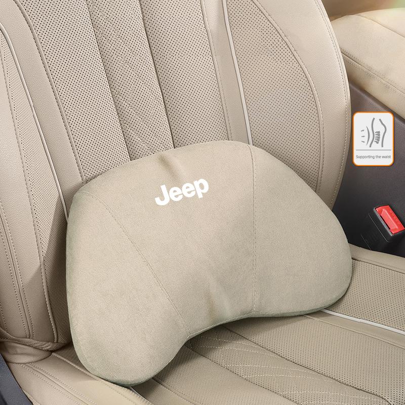 Car Suede Headrest Auto Logo Seat Neck Pillow Waist Cushioning For Jeep Grand Cherokee Wrangler JK Gladiator Compass Renegade AMO1