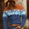 Western Geometric Print Long Sleeve Button-Up Shirt For Men