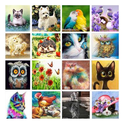 Kit de pintura de diamante redondo completo artesanal 5D, patrón de animales de dibujos animados, punto de cruz, mosaico de paisaje, bordado de diamantes, decoración del hogar