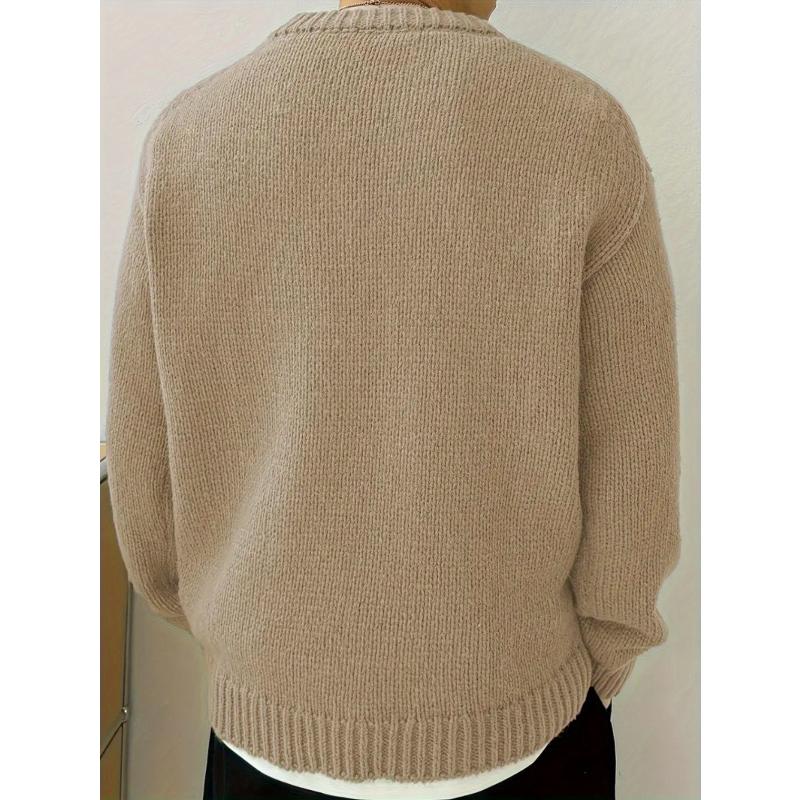 Ribbed Knit Oversized Sweater Crew Neck Soft Warm Versatile Fall Daily Wear Top