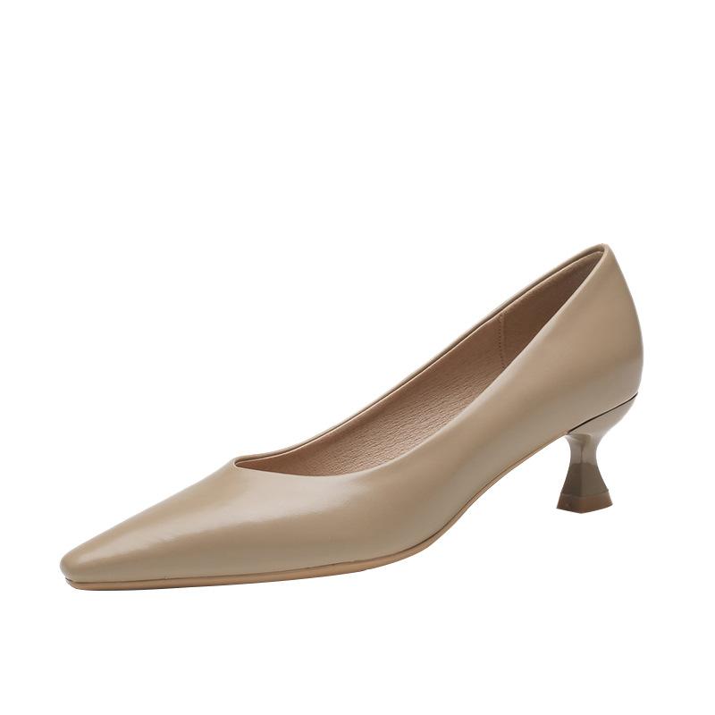 H685-1 sheepskin inner pad low heel pointed single shoes women's oilskin pattern solid color soft leather fashion women's shoes spring and summer hig