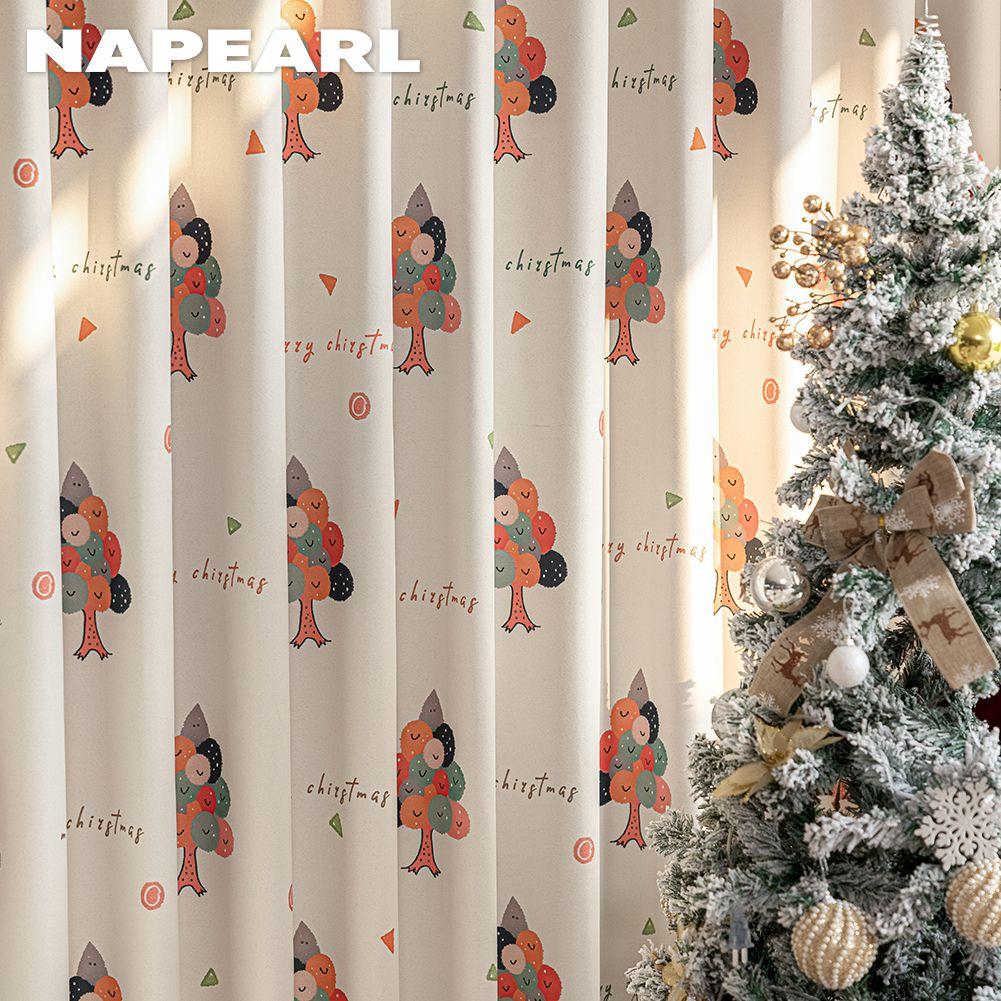 1PC NAPEARL Christmas Blackout Curtains Gold Coin Tree Pattern Printed Curtains for Bedroom Living Room Balcony Window for Home Decor