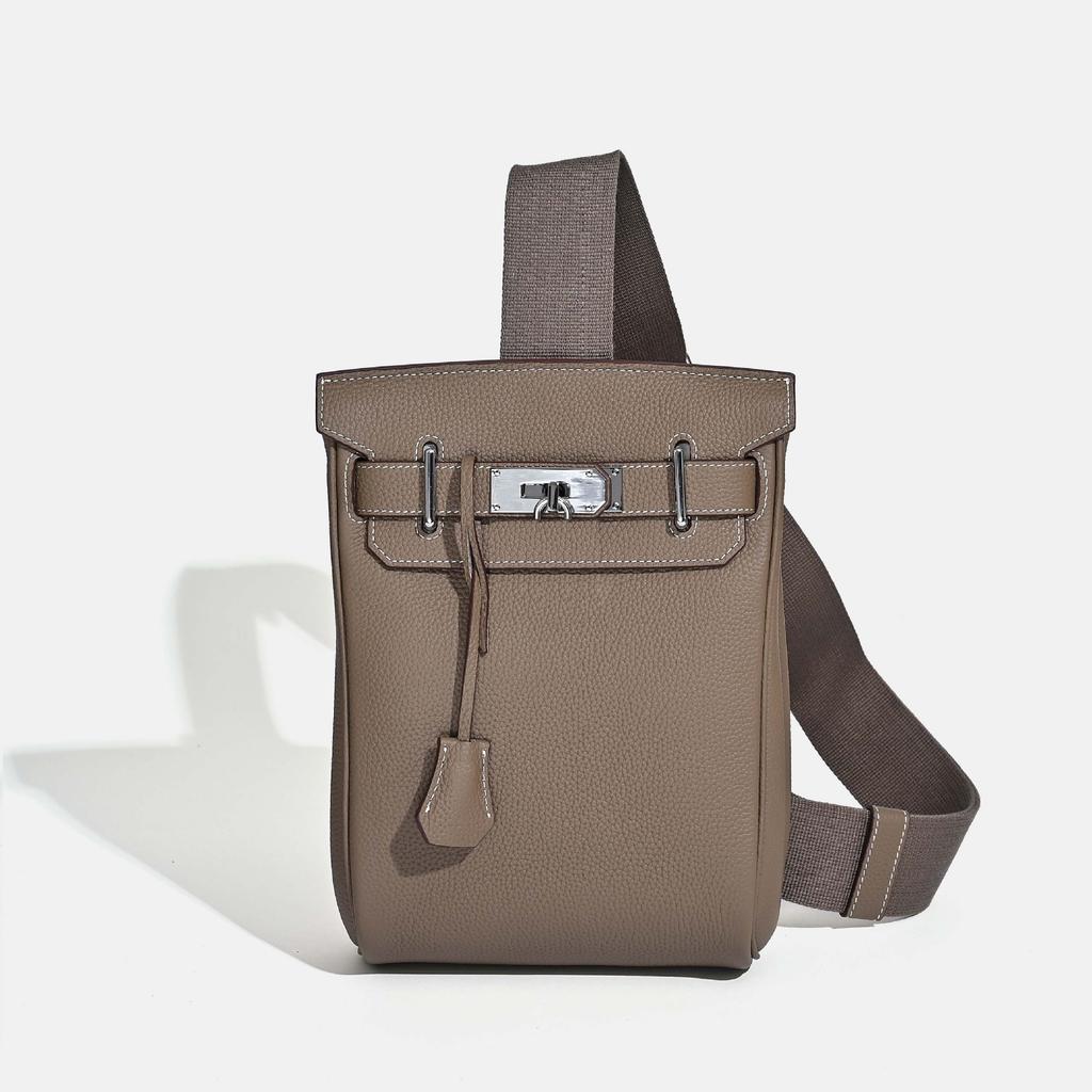 Nowa torba na pierś pierwsza warstwa skóra bydlęca wzór liczi unisex moda codzienna prosta torba na ramię listonoszka