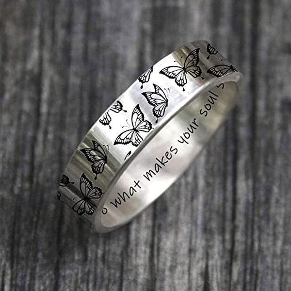 European and American INS Style Silver Carved Butterfly Ring Soul Shine Trendy Female Student Finger Ring Inspirational Ring