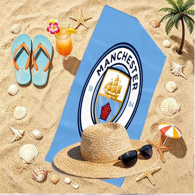 Manchester City FC Tryck Strandhandduk, Mångsidig Lätt Absorberande Strandhandduk för Pool Surf Yoga Badrum, Perfekt Födelsedag Semesterpresent