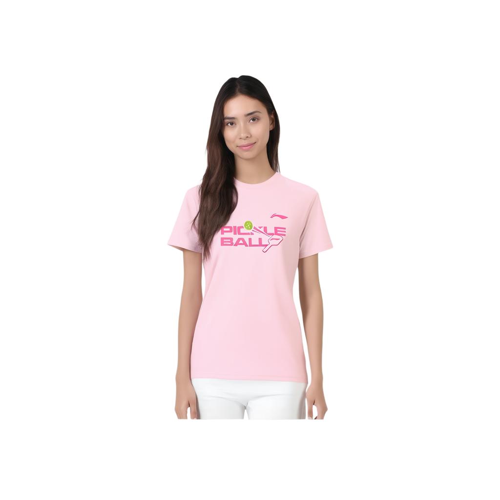 Li Ning Pickleball Series Sport Casual Simple Letter Round Neck Pullover Short Sleeve T-Shirt Unisex Tops Pink AHSUF92-1