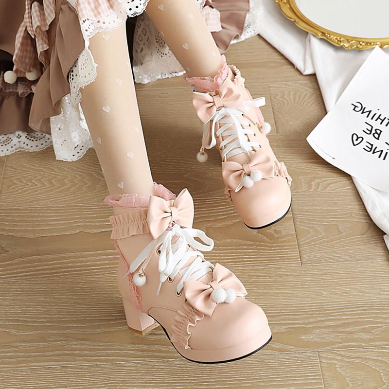 

Лолита! Оригинальные женские туфли в студенческом стиле маленького размера, на платформе, с толстым каблуком, со шнуровкой, с ботинками Martin, с бантом и средним каблуком. 39 розовый