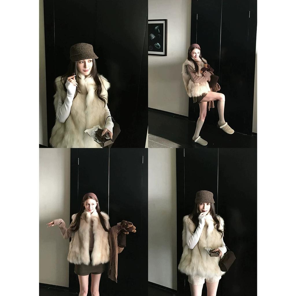 New imitation fox fur vest women's autumn and winter high-end stand-up collar sleeveless fur integrated fur coat