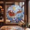 Retro Art Window Decoration Christmas Santa Sleigh Suncatcher Cling, Stained Glass Style Static Home Decor Sticker, Rainbow Film Xmas for Shop