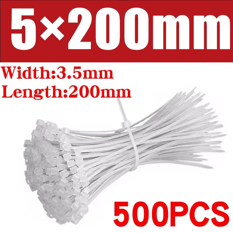 500/1000 Teile/beutel Selbstsichernder Nylon-Kabelbinder aus Kunststoff, weiße Reißverschluss-Wraps, Nylon-Kabelbinder-Set, Befestigungsring, Schlaufe, Drahtwicklung