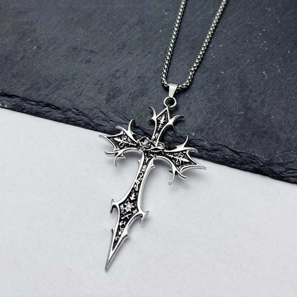 Retro Gothic Cross Pendant Necklace - Unisex Ethnic Pattern Sweater Chain