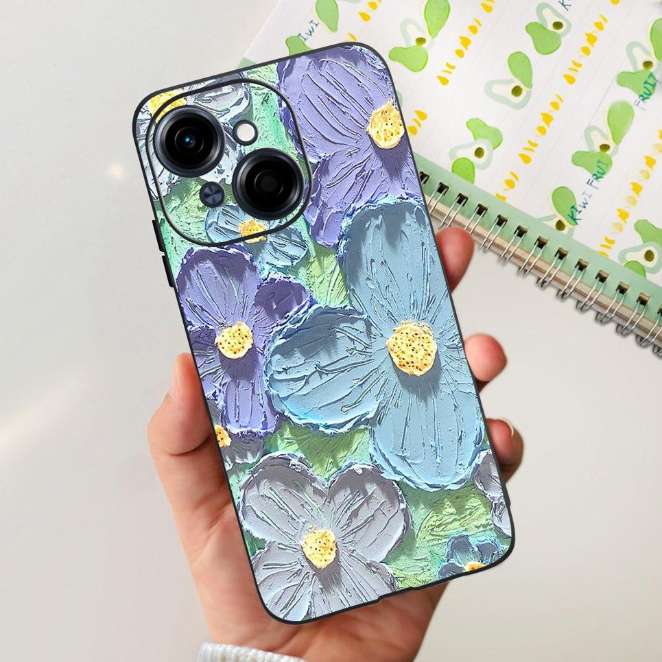 Flower Butterfly Women Fashion Back Cover For Tecno Spark GO 1 Spark GO 2025 Phone Funda Black Matte Soft TPU Silicone
