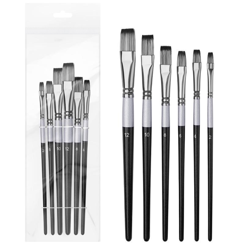 6-Piece Nylon Watercolor & Oil Paint Brush Set with Wooden Handles