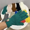 Blogger Knitted Five-finger Long Gloves Autumn and Winter Touch Screen Warm Solid Color Leaking Finger Gloves