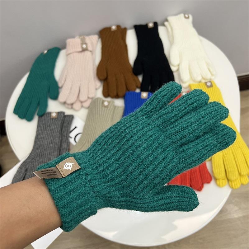 Blogger Knitted Five-finger Long Gloves Autumn and Winter Touch Screen Warm Solid Color Leaking Finger Gloves