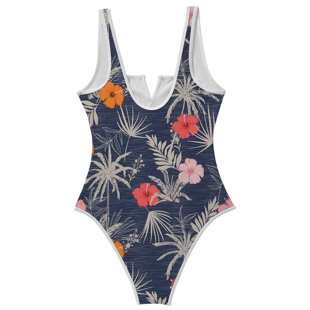 Women's Color-Blocked One-Piece swimsuit With A Sexy V-neck