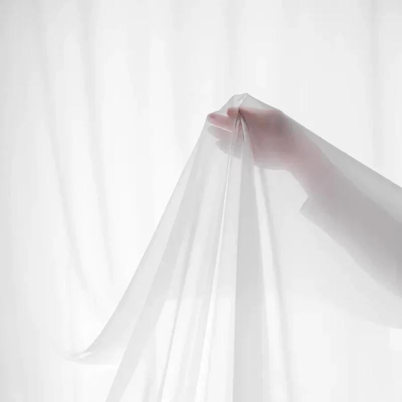 Nordische Eenvoudige Witte Tule Chiffon Doorzichtig Raambekleding voor Woonkamer Slaapkamer Eetkamer Lichtdoorlatend Transparant 1 PC W100cmxH130cm&Rod pocket