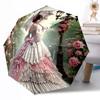 Victorian Beauty In A Garden Of Roses Portable Automatic Umbrella Compact 8 Rib Lightweight Durable Plastic Iron All Season Use Fashionable Accessory