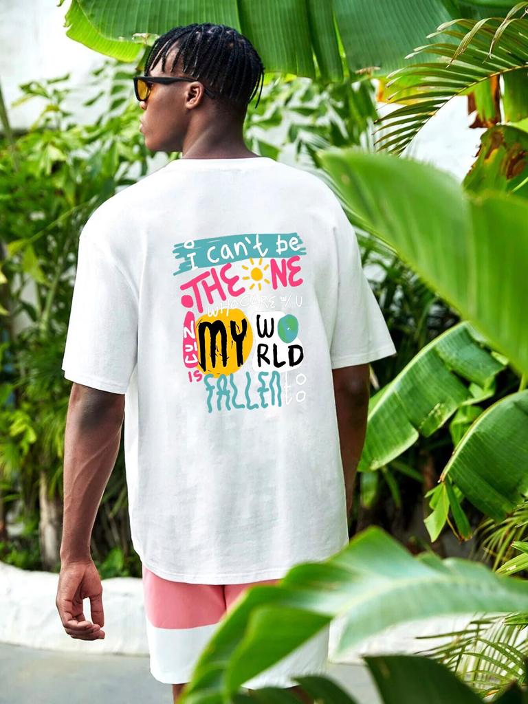 Korean Version Letter Women Back Graphic T-shirt Casual Loose Unisexga Short Sleeve Tees Shirts O-neck White Cotton 100% T Shirts