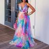 Europe, America, Amazon 3D Digital, Women's Sleeveless Tie-Dye Printing Cross Halter Dress
